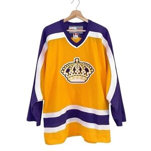 Vintage CCM NHL LA Kings Hockey Jersey Air-Knit Crown Logo Yellow Purple Medium